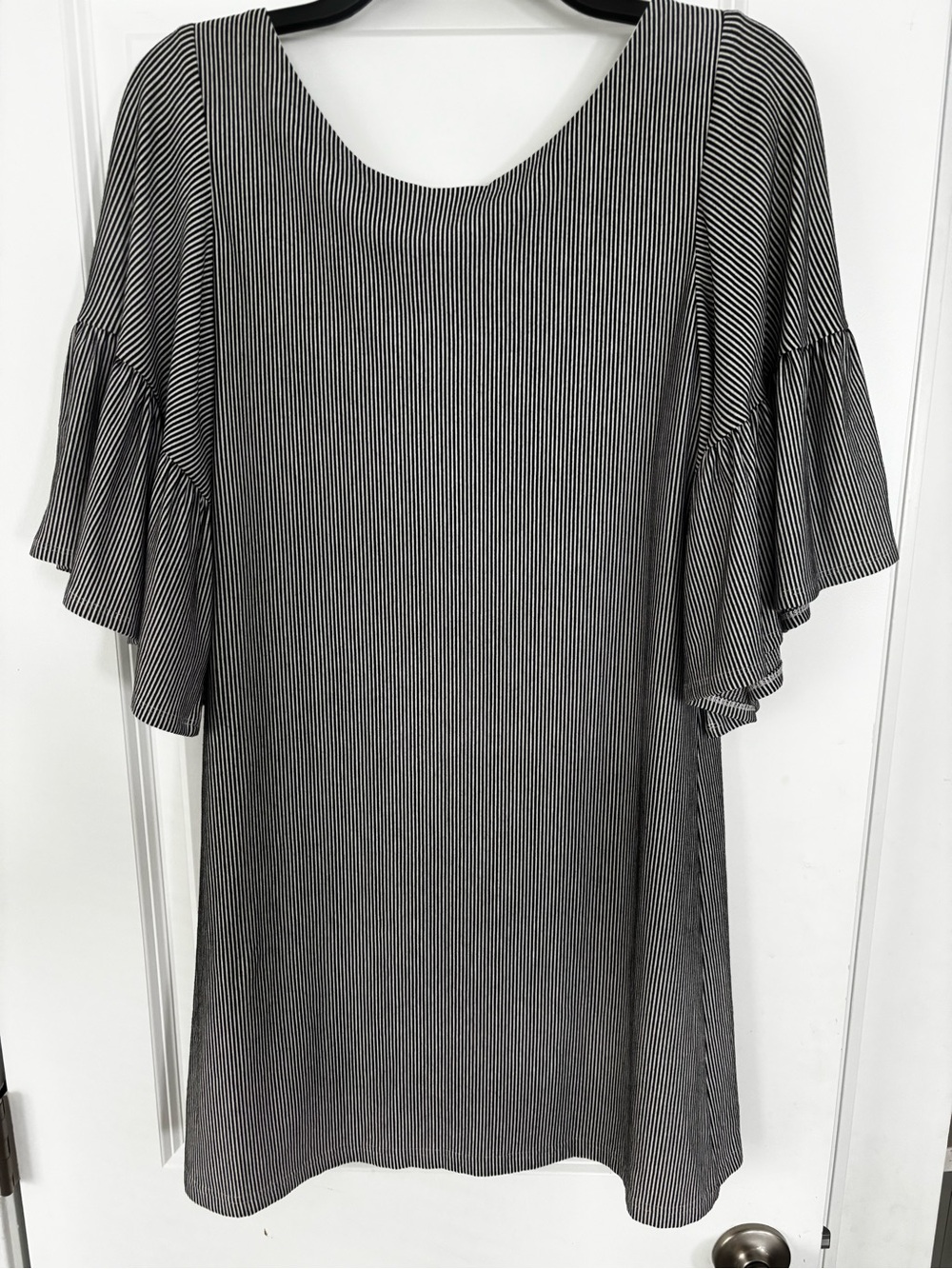 Judith March Black and White Pinstripe Flutter Sleeve Mini Dress